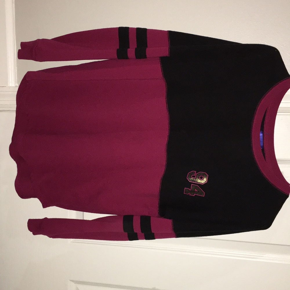 Pink and black with gold letters, sweater